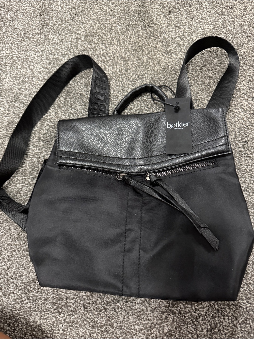 Botkier Black Nylon and Leather Top-Flap Backpack